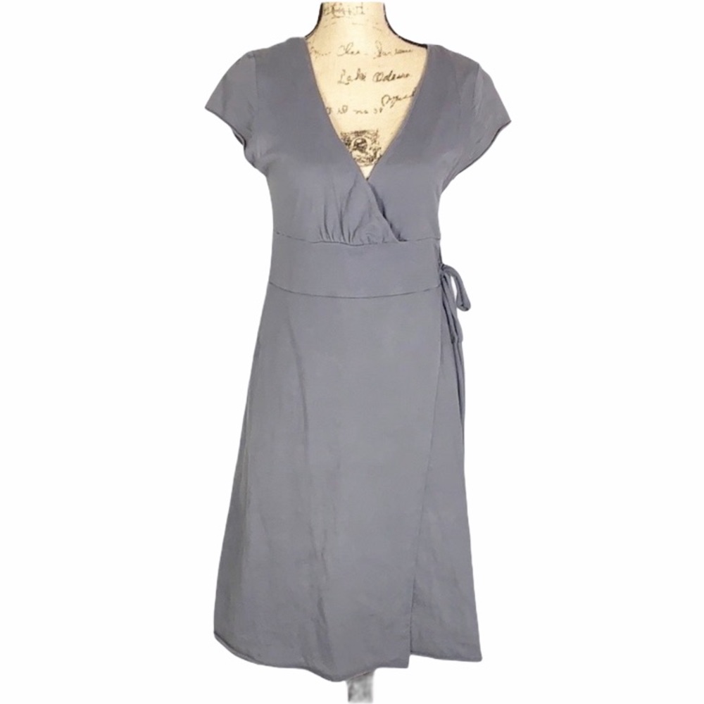 Garnet Hill Dusty Slate Gray Wrap Midi Dress